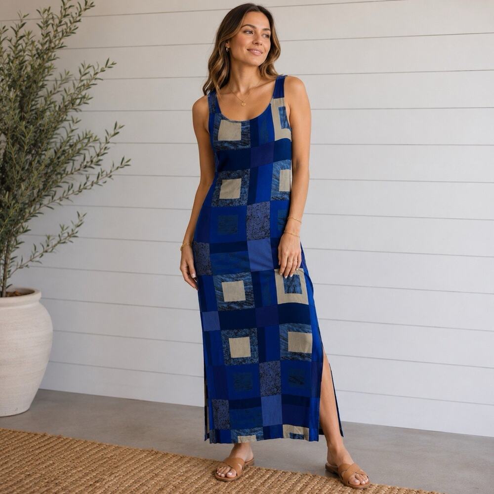 CARACTERE Geometric Lined Side Slit Slip Dress Sleeveless IT 38 / Small Viscose